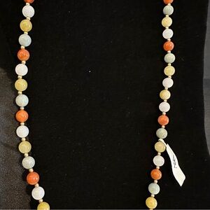 Vintage 14k Yellow Gold Multi-Color Jade Bead Long Necklace